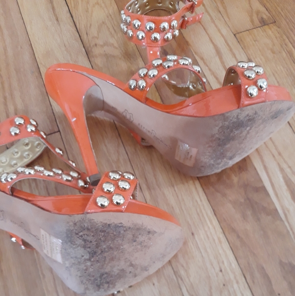 Women's Report Signature Open Toe Studded Heels Sandals Orange Size 9 - Picture 6 of 7